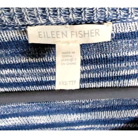 Eileen Fisher Women's Sweater Size XXS Blue Linen Knit Long Sleeves Striped - Picture 4 of 6